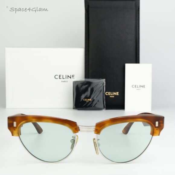 NEW Celine CL40059U 18N Shiny Rhodium Havana Green Women Cat Eye Sunglasses - Picture 3 of 9